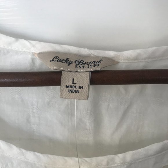 Lucky Brand Ivory Cotton Blend Eyelet Fringed Top - Picture 2 of 8